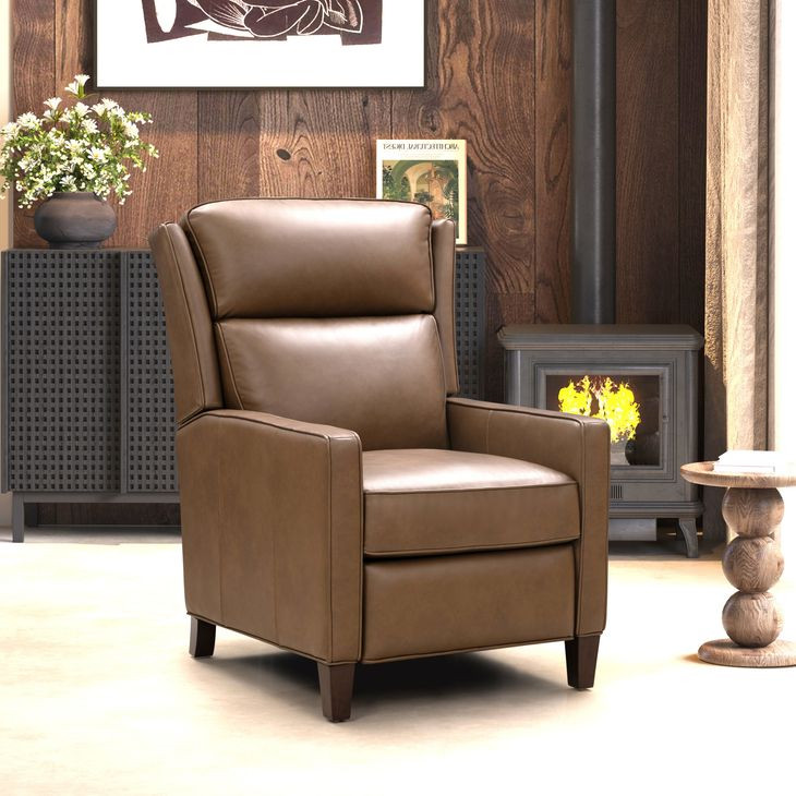 Moore Cashmere Taupe Leather Push Thru The Arms Recliner