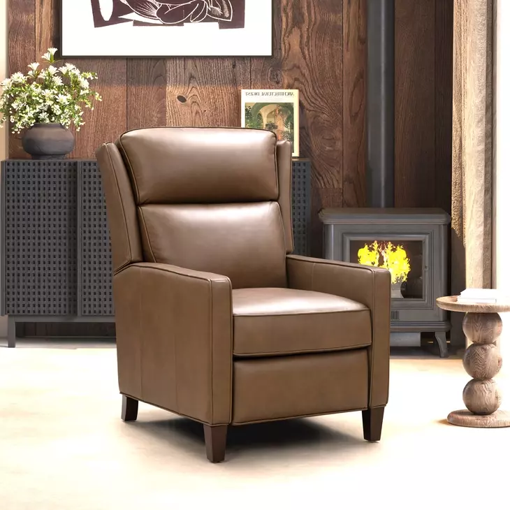Moore Cashmere Taupe Leather Push Thru The Arms Recliner
