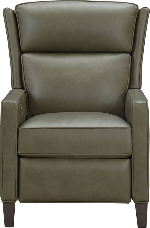 Moore Oasis Olive Leather Power Recliner with Power Headrest and USB Charging