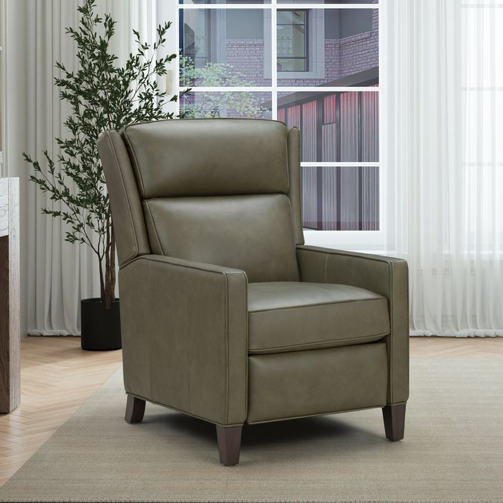 Moore Oasis Olive Leather Power Recliner with Power Headrest and USB Charging