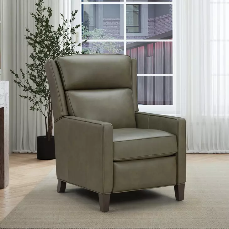 Moore Oasis Olive Leather Power Recliner with Power Headrest and USB Charging