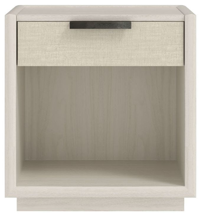 Cotiere Cream Linen Performance Fabric 1 Drawer Nightstand with USB Charging