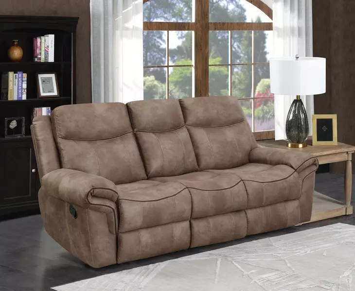 Nashville Brown Manual Reclining 88" Sofa with Drop-Down Console and USB Charging