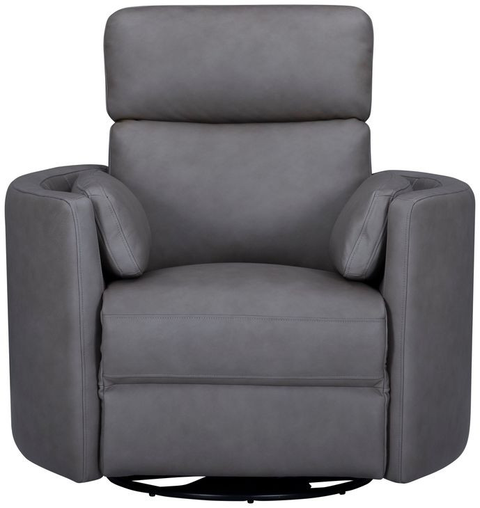 Radius Nickel Gray Leather Swivel Glider Recliner with Pillows