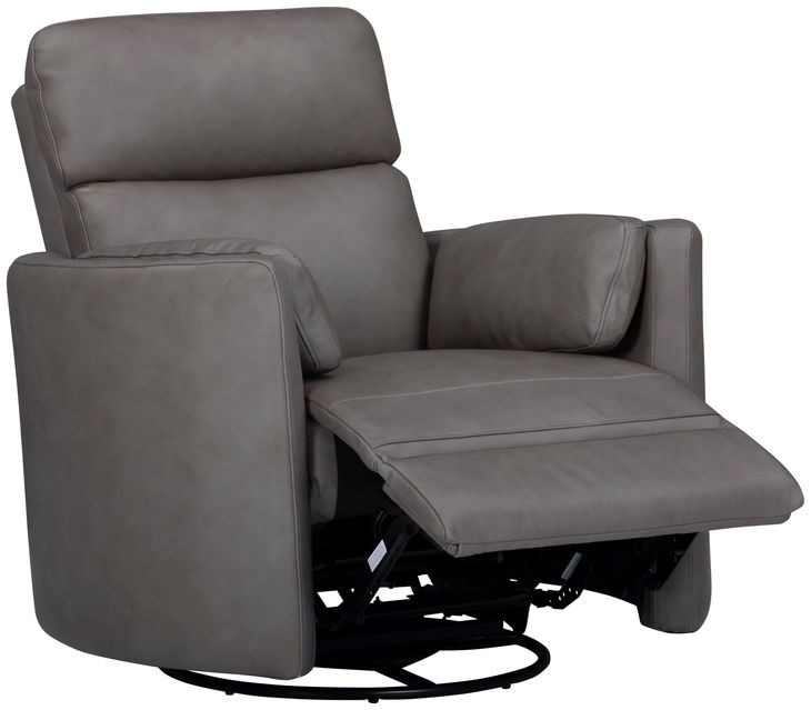 Radius Nickel Gray Leather Swivel Glider Recliner with Pillows