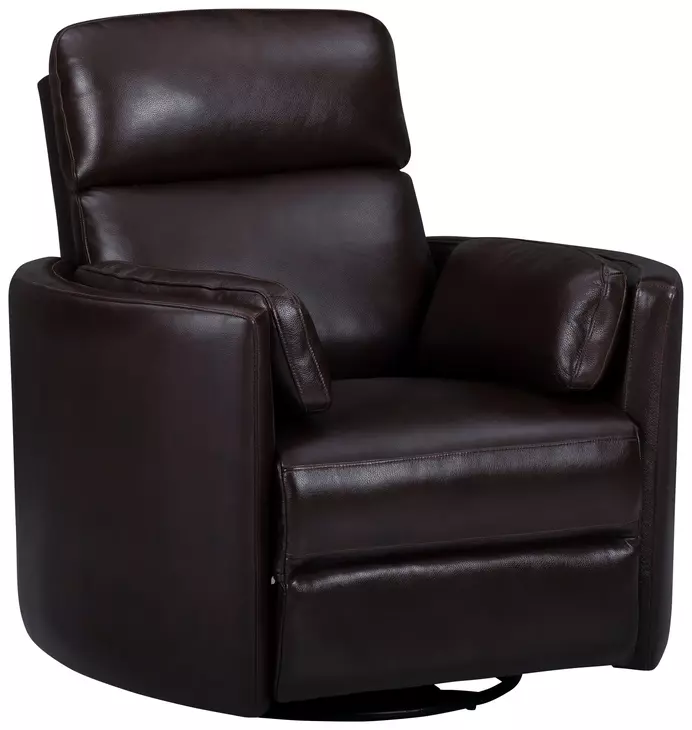 Radius Hickory Brown Leather Swivel Glider Recliner with Pillows