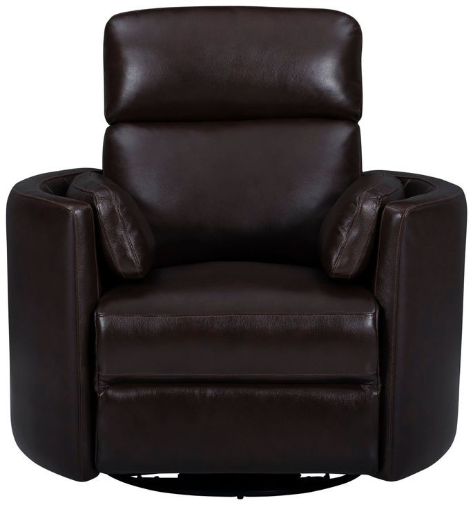 Radius Hickory Brown Leather Swivel Glider Recliner with Pillows