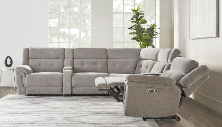 Richland Bristol Grey 7 Piece Modular Power Reclining Sectional With Adjustable Power Headrests