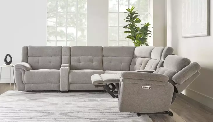 Richland Bristol Grey 7 Piece Modular Power Reclining Sectional With Adjustable Power Headrests