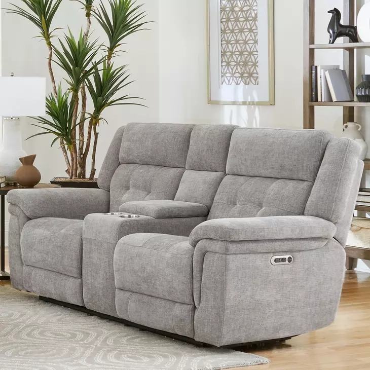 Richland Bristol Grey 80" Power Reclining Console Loveseat With Power Headrest