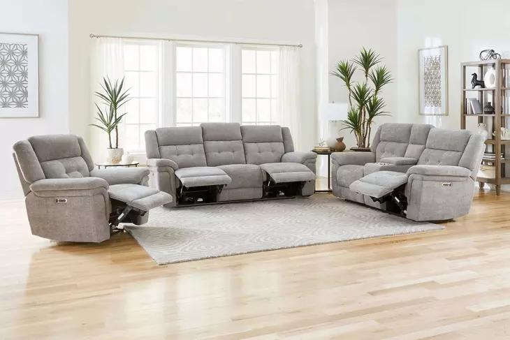 Richland Bristol Grey 80" Power Reclining Console Loveseat With Power Headrest