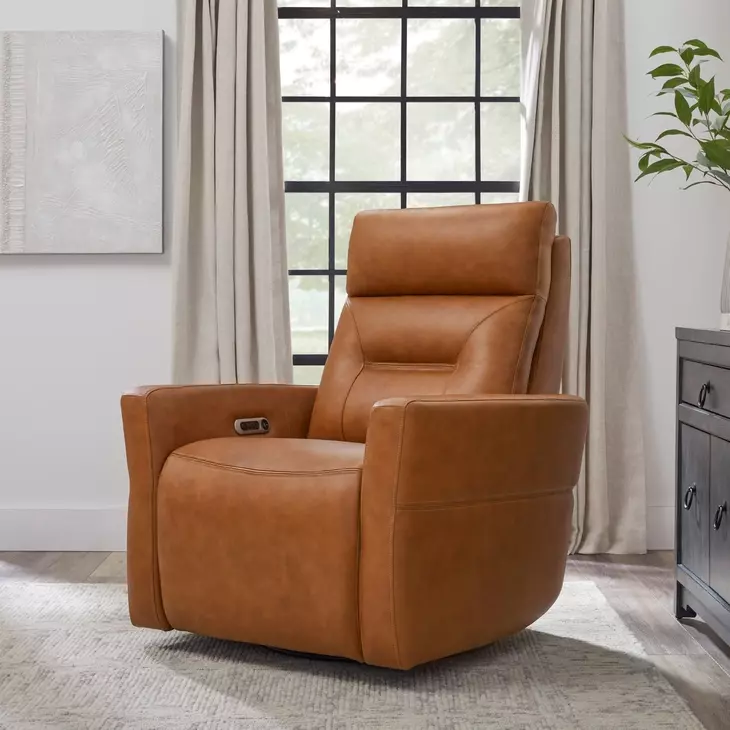 Remmington Vintage Caramel Leather Swivel Glider Power Recliner