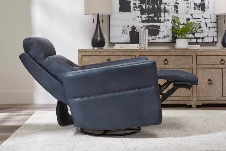 Remmington Vintage Navy Leather Swivel Glider Power Recliner