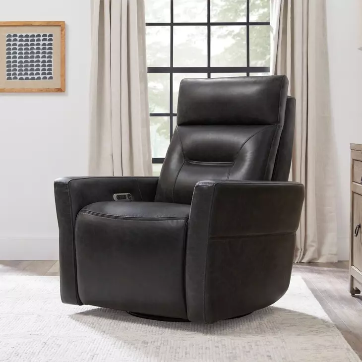 Remmington Vintage Slate Leather Swivel Glider Power Recliner