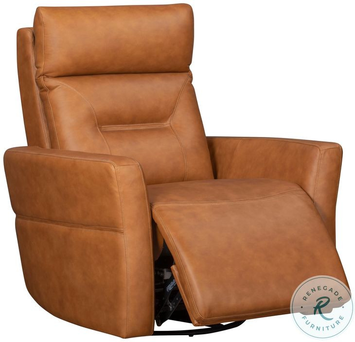 Rhettmere Vintage Caramel Leather Swivel Glider Power Recliner