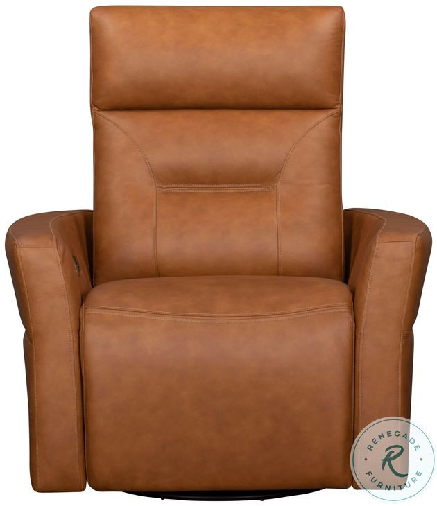 Rhettmere Vintage Caramel Leather Swivel Glider Power Recliner