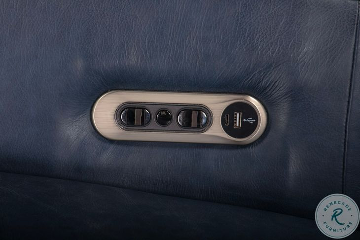 Rhettmere Vintage Navy Leather Swivel Glider Power Recliner