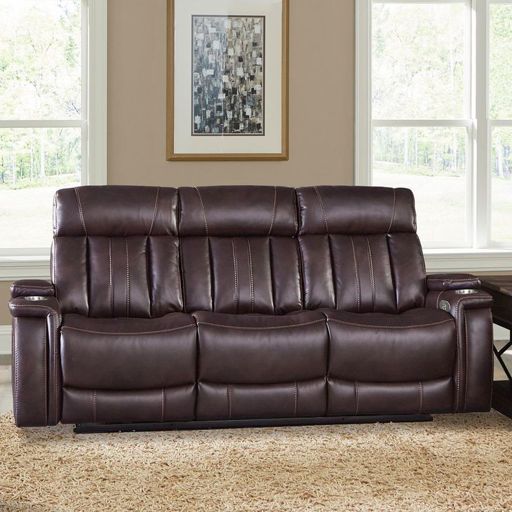 Royce Fantom Brown Power Reclining Sofa with Drop Down Console and Power Headrest