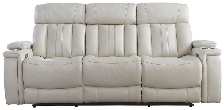 Royce Fantom Ivory Power Reclining Sofa with Drop Down Console and Power Headrest