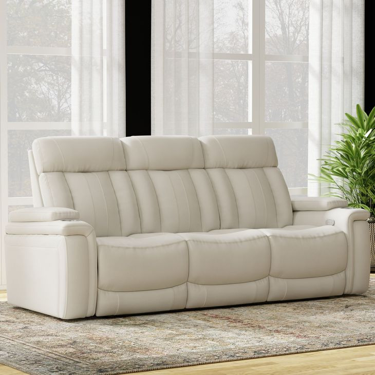 Royce Fantom Ivory Power Reclining Sofa with Drop Down Console and Power Headrest