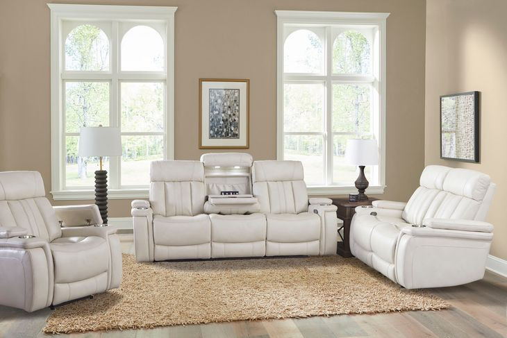 Royce Fantom Ivory Power Reclining Sofa with Drop Down Console and Power Headrest