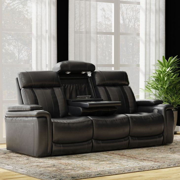 Royce Midnight Power Reclining Sofa with Drop Down Console Table