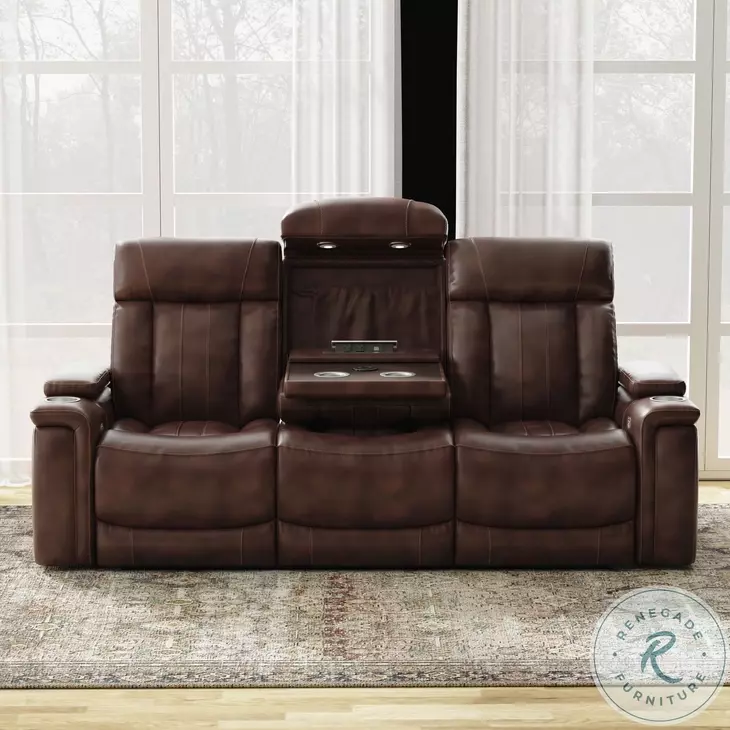Vanderbilt Fantom Brown Power Reclining Sofa with Drop Down Console and Power Headrest