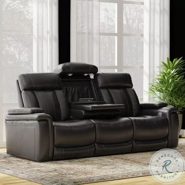 Vanderbilt Midnight Power Reclining Sofa with Drop Down Console Table