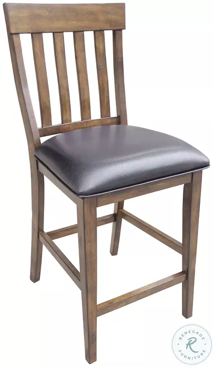 Mariposa Rustic Whiskey Slat Back Upholstered Counter Height Chair Set of 2