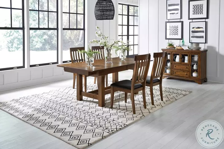 Mariposa Rustic Whiskey Trestle Extendable Dining Room Set