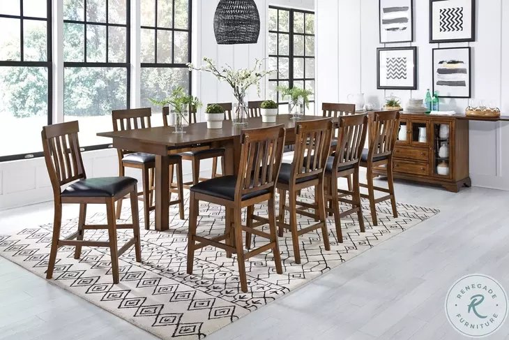 Mariposa Rustic Whiskey Slat Back Upholstered Counter Height Chair Set of 2