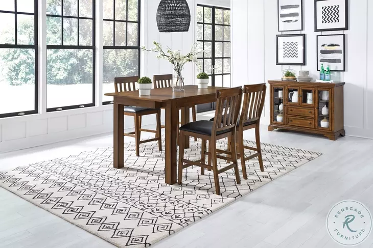 Mariposa Rustic Whiskey Slat Back Upholstered Counter Height Chair Set of 2