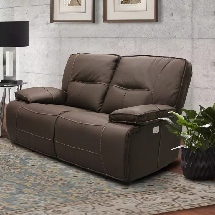 Spartacus Chocolate Dual Performance Fabric 65" Power Reclining Loveseat with Power Headrest