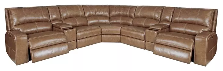 Swift Bourbon Leather 7 Piece Modular Power Reclining Sectional