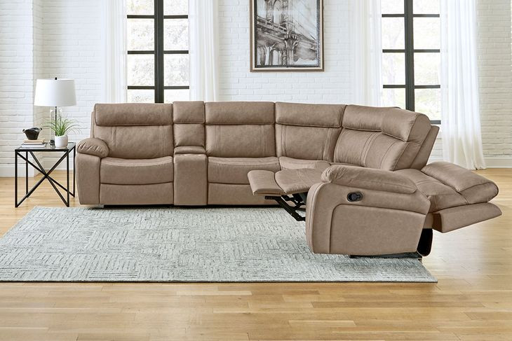 Theon Stokes Toffee 6 Piece Performance Fabric Modular Manual Reclining Sectional