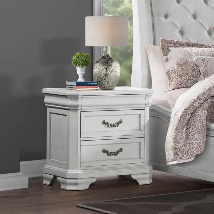 Lyndhurst Vintage White 3 Drawer Nightstand with USB Charging
