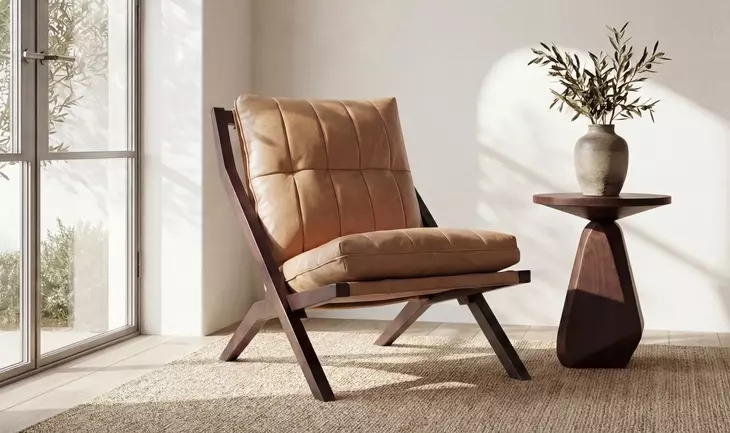 Preston Tan Leather Upholstered Accent Chair