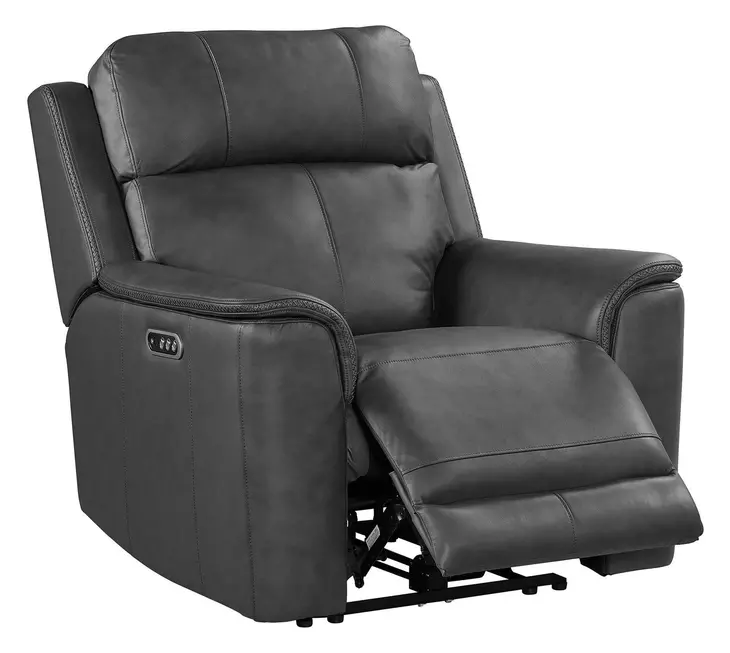 Walker Aline Anthracite Leather Triple Power Reclining Living Room Set with Dropdown Console and USB Charging