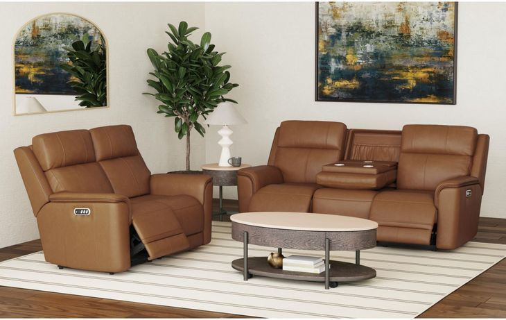 Walker Butternut Leather 86" Power Reclining Sofa with USB Charging