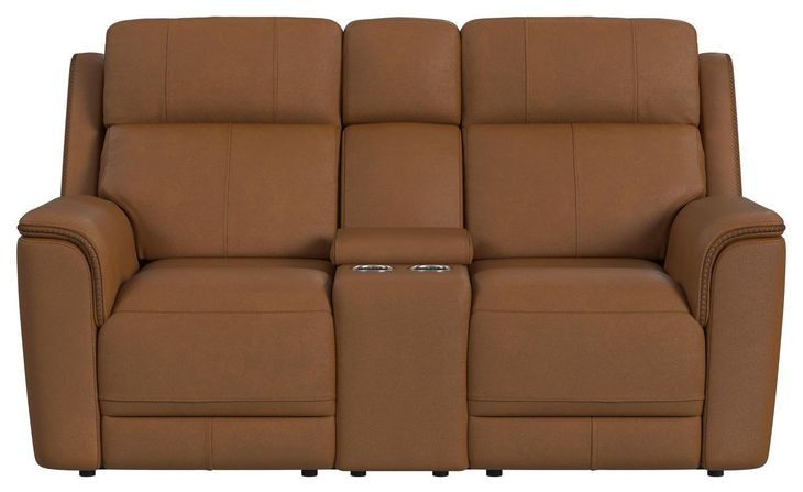 Walker Butternut Leather 76" Power Reclining Loveseat with Console and USB Charging