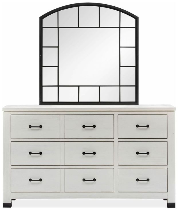 Harper Springs Silo White and Black 6 Drawer Dresser with Arched Mirror