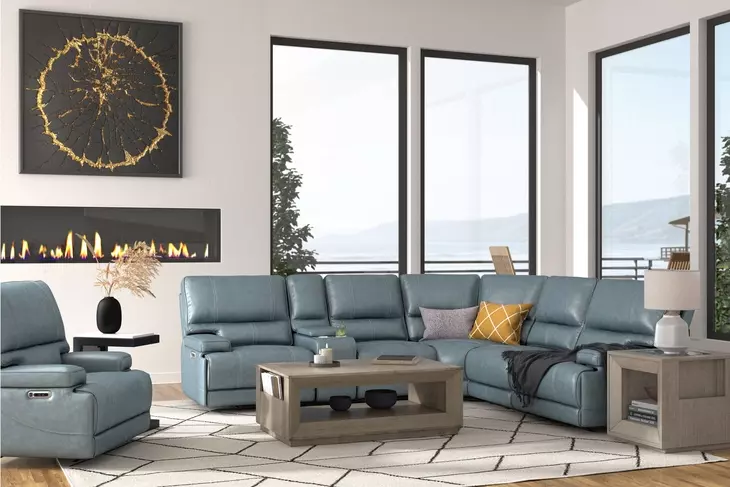 Whitman Verona Azure Cordless Leather Power Reclining Sectional