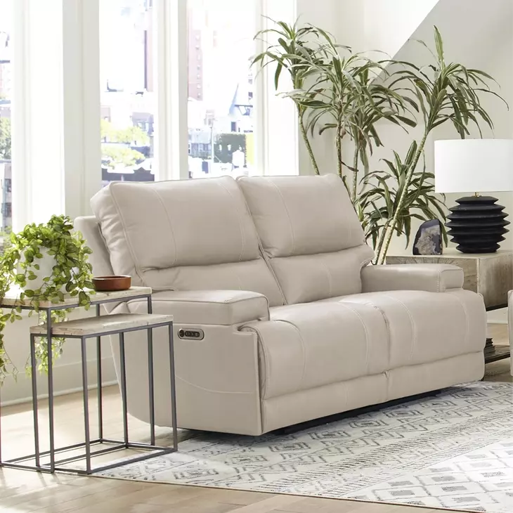 Whitman Verona Linen Cordless 65" Power Reclining Loveseat with Power Headrest