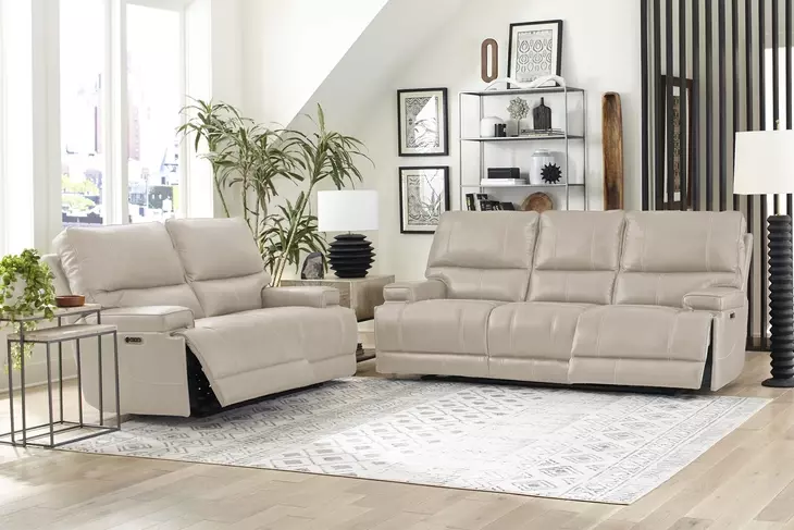 Whitman Verona Linen Cordless 89" Power Reclining Sofa with Power Headrest