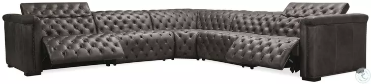 Savion Grandier Bellagio Gravel Leather 5 Piece Power Reclining Sectional With Power Headrest