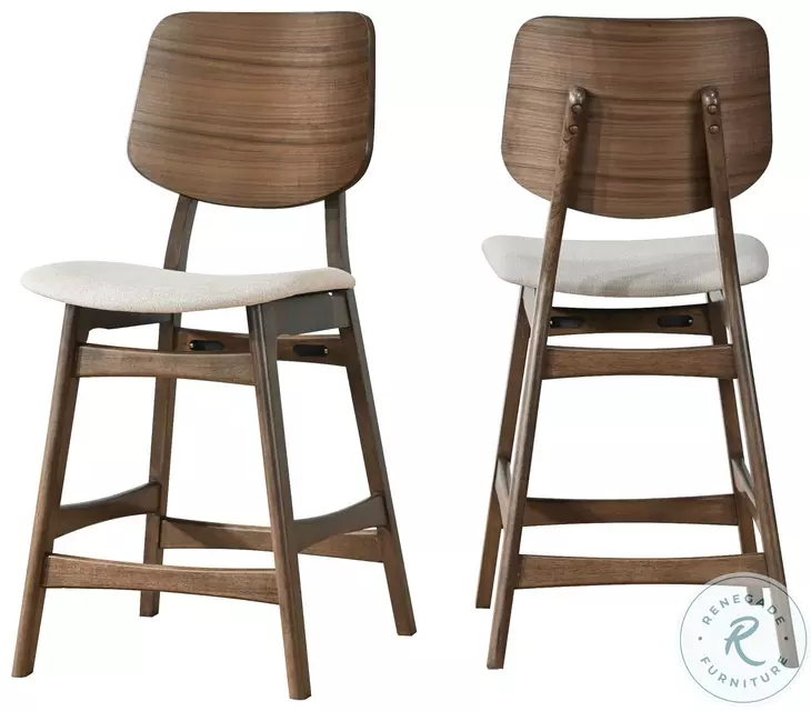 Oscar Walnut And Beige Upholstered Counter Height Stool Set Of 2