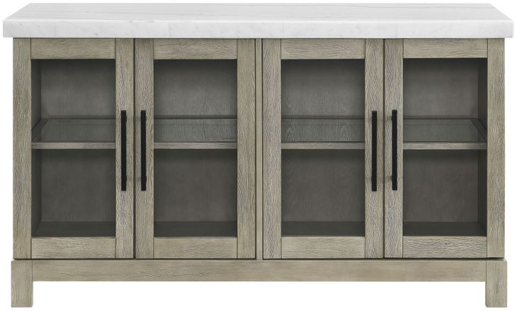 Carena White Marble Top Brown 4 Door Sideboard with Touch Lighting
