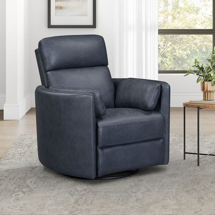 Radius Vintage Navy Leather Swivel Glider Power Recliner with USB Charging