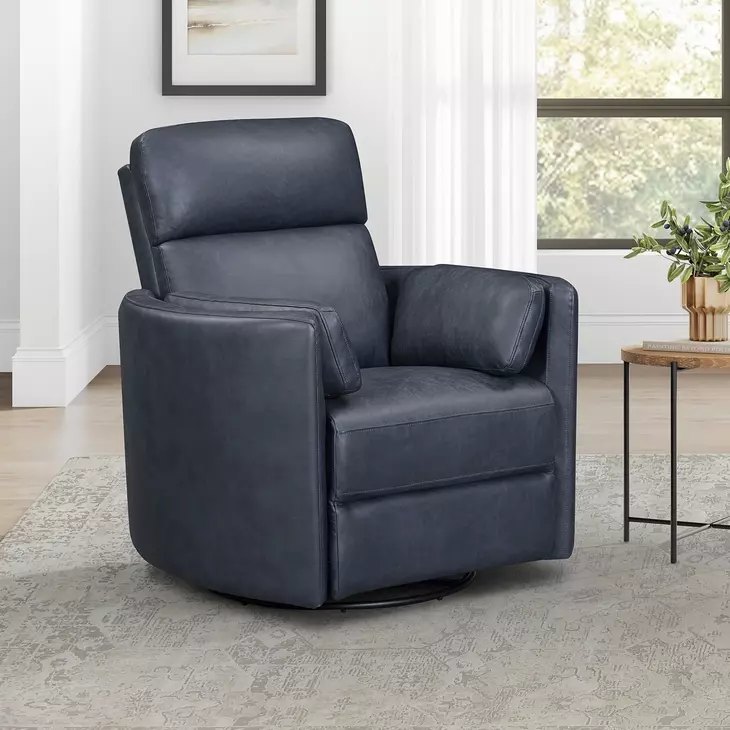 Arcadia Vintage Navy Leather Swivel Glider Power Recliner with USB Charging