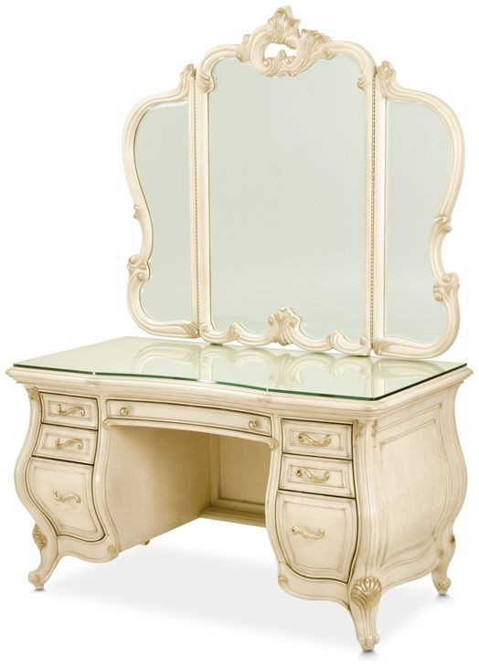 Platine de Royale Champagne Vanity Set with Arched Mirror and Bench